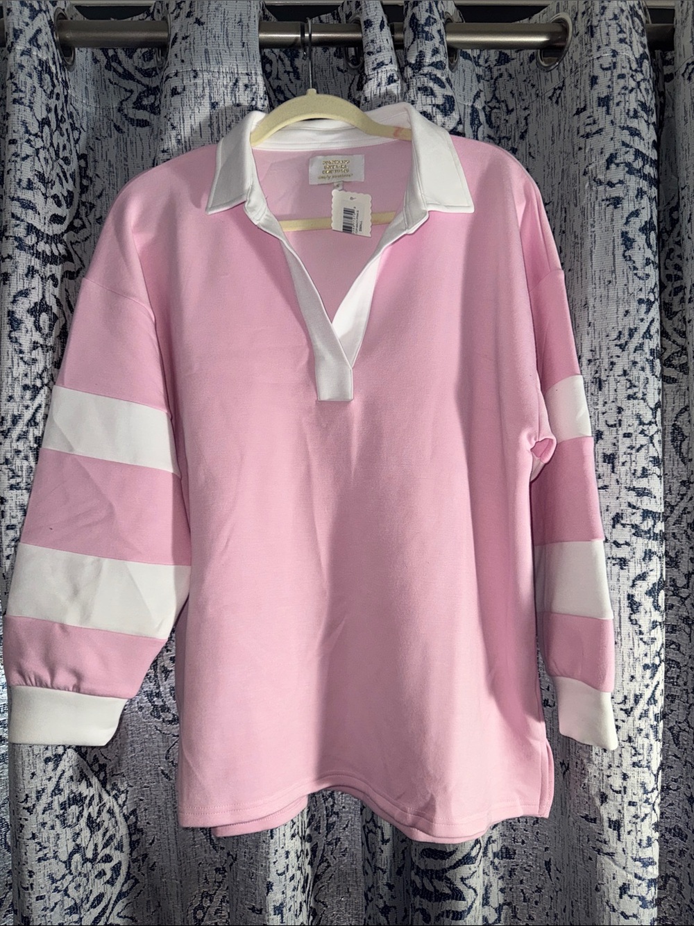 Simply Southern Pink Pullover Top with White Trim